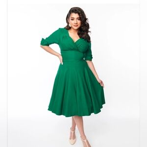 Unique Vintage Delores Emerald Swing Dress